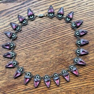 Stunning Victorian Sterling and purple pink glass stone antique necklace. Gothic